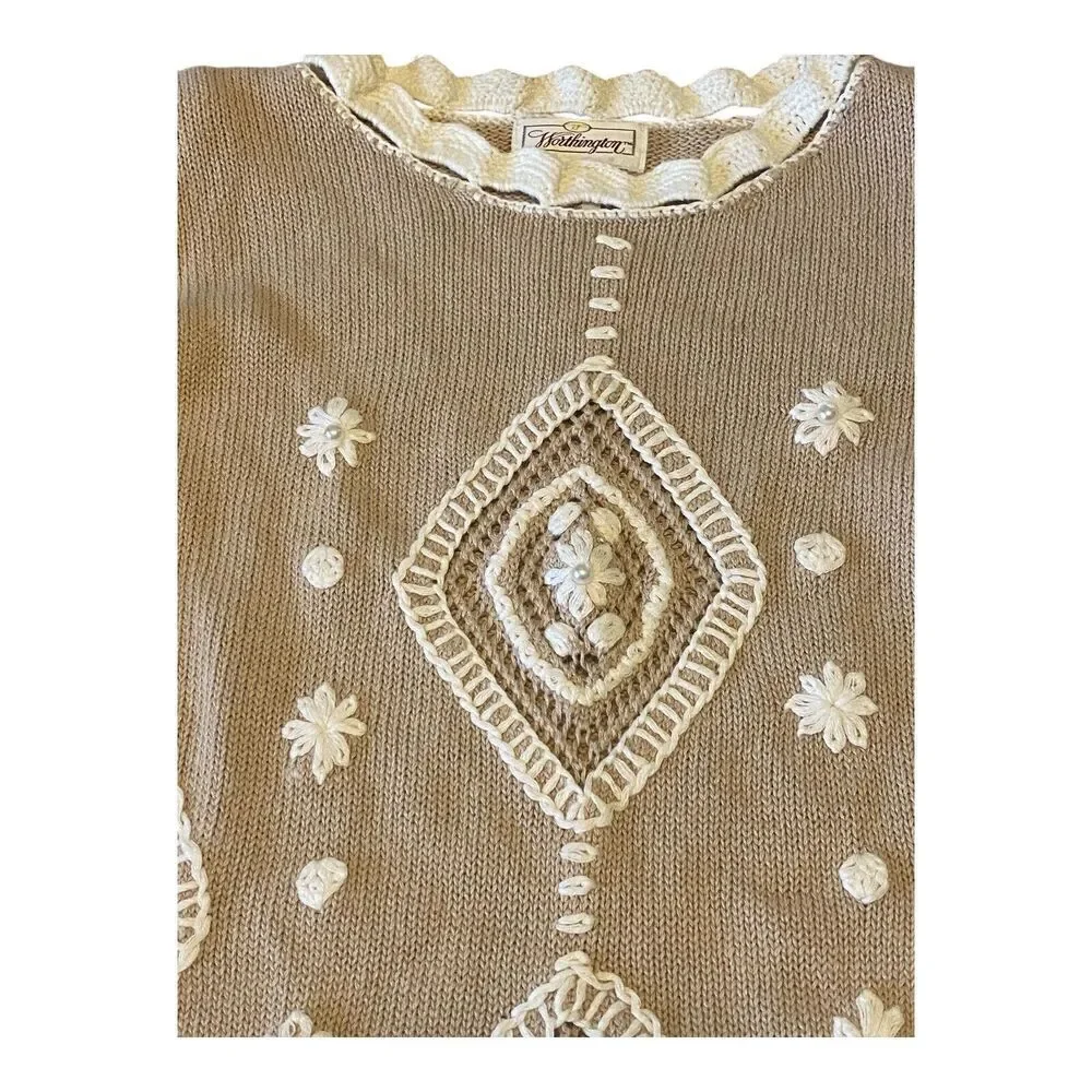 Vintage WORTHINGTON Women's Embroidered Tunic Sweater Large Boho Cottagcore